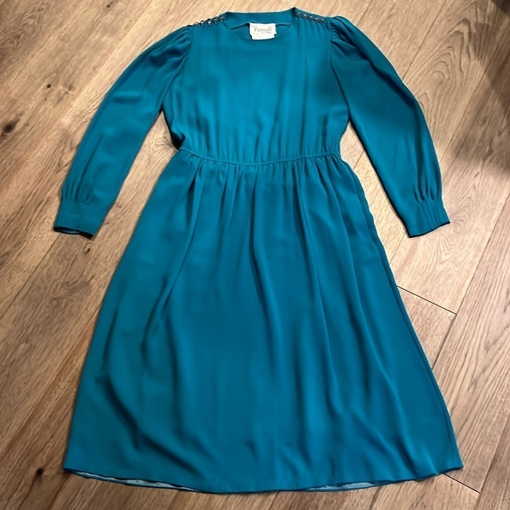FERRALI BY PHILLIPE teal vintage midi dress, size 7/8